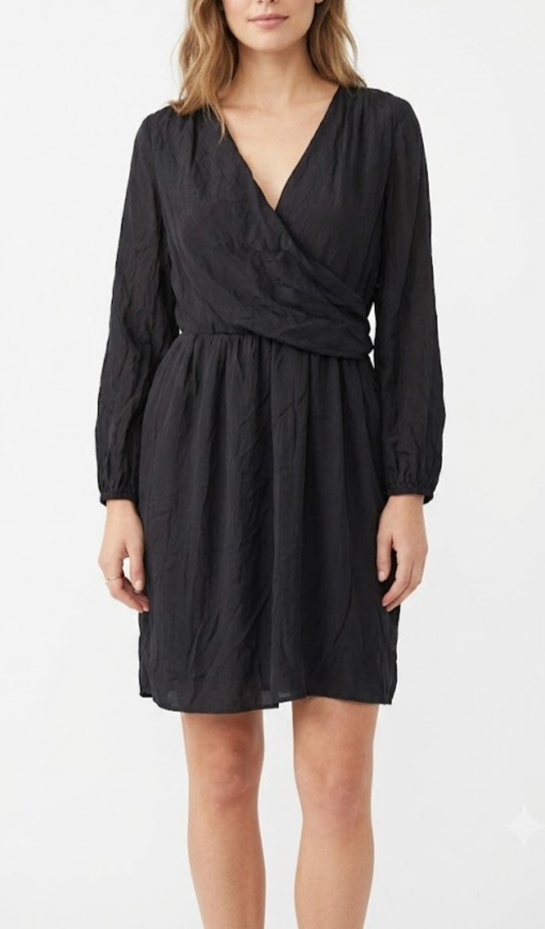 Stella McCartney Silk Mini Dress Black Long Sleeve Drape Surplice V Neck 44 8 10